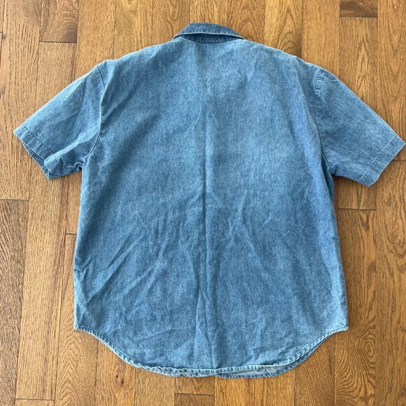 Vintage 90s Teddi Denim Shirt M | Embroidered Gingham Patchwork Button Up - Picture 6 of 6